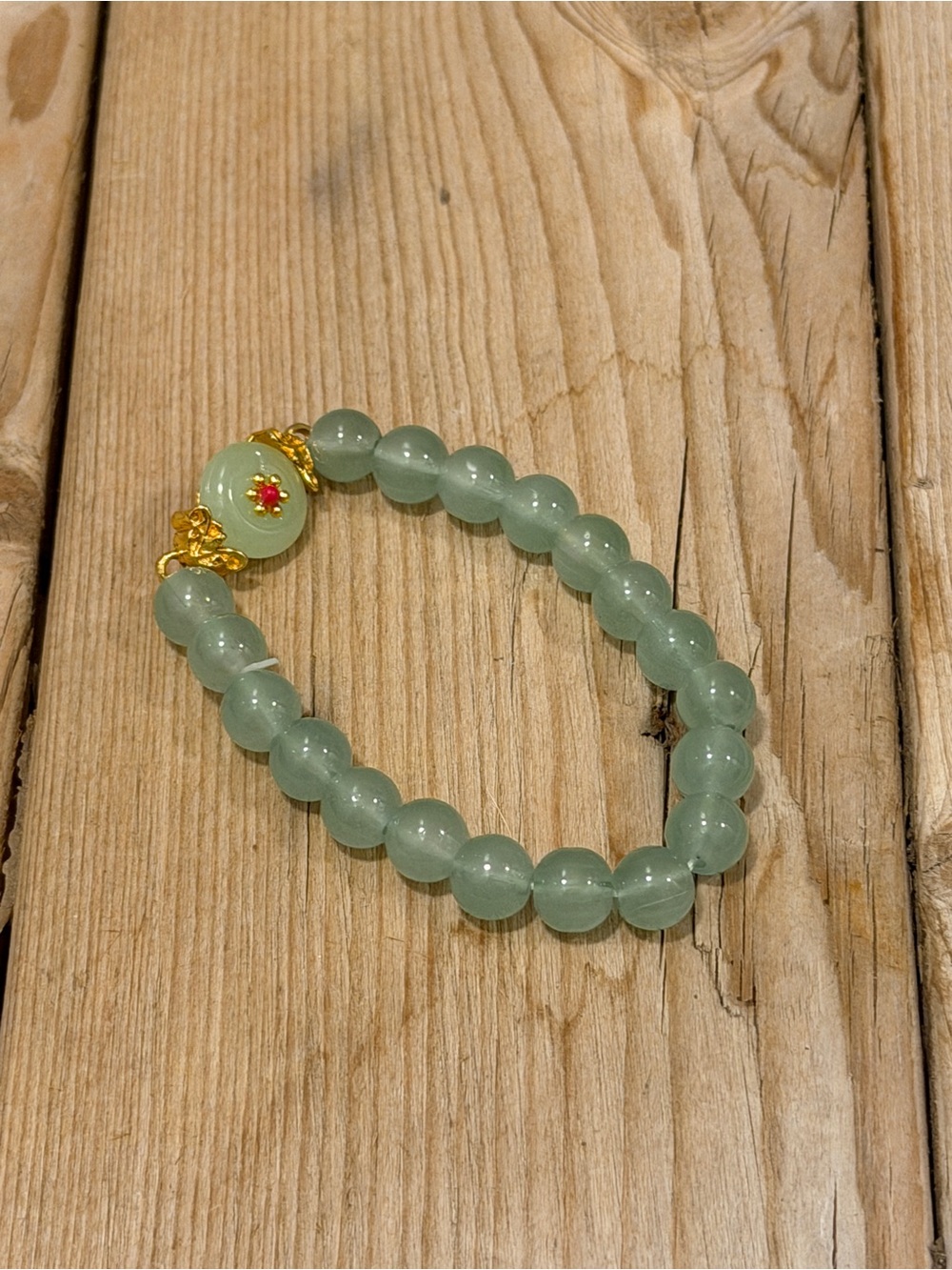 Gold-Accent Green Jade Beaded Women's Bracelet